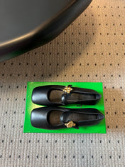 BOTTEGA VENETA 26S MARY JANE FLATS IN BLACK LAMBSKIN WITH GOLD HARDWARE