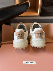 MIUMIU 26S SNEAKERS IN WHITE FABRIC AND BROWN SUEDE