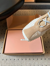 MIUMIU 26S SNEAKERS IN WHITE FABRIC AND BROWN SUEDE
