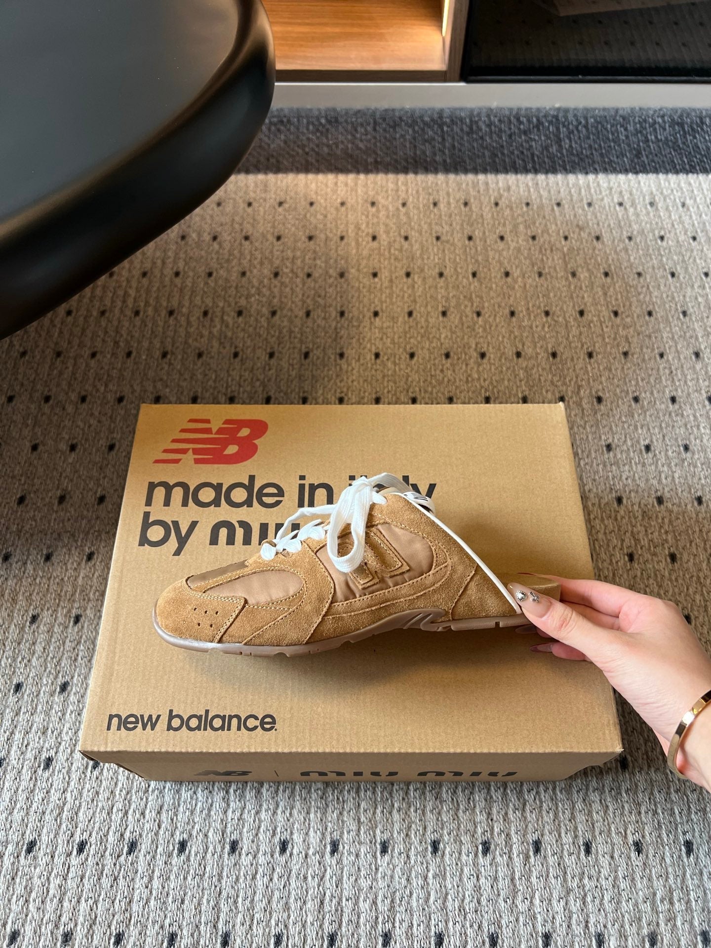 MIUMIU 26S SNEAKER MULES IN CAMEL BROWN SUEDE MIX FABRIC