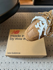 MIUMIU 26S SNEAKER MULES IN CAMEL BROWN SUEDE MIX FABRIC