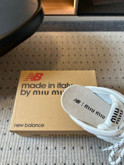 MIUMIU 26S SNEAKER MULES IN WHITE SUEDE MIX FABRIC
