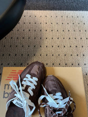 MIUMIU 26S SNEAKER MULES IN DARK BROWN SUEDE MIX FABRIC