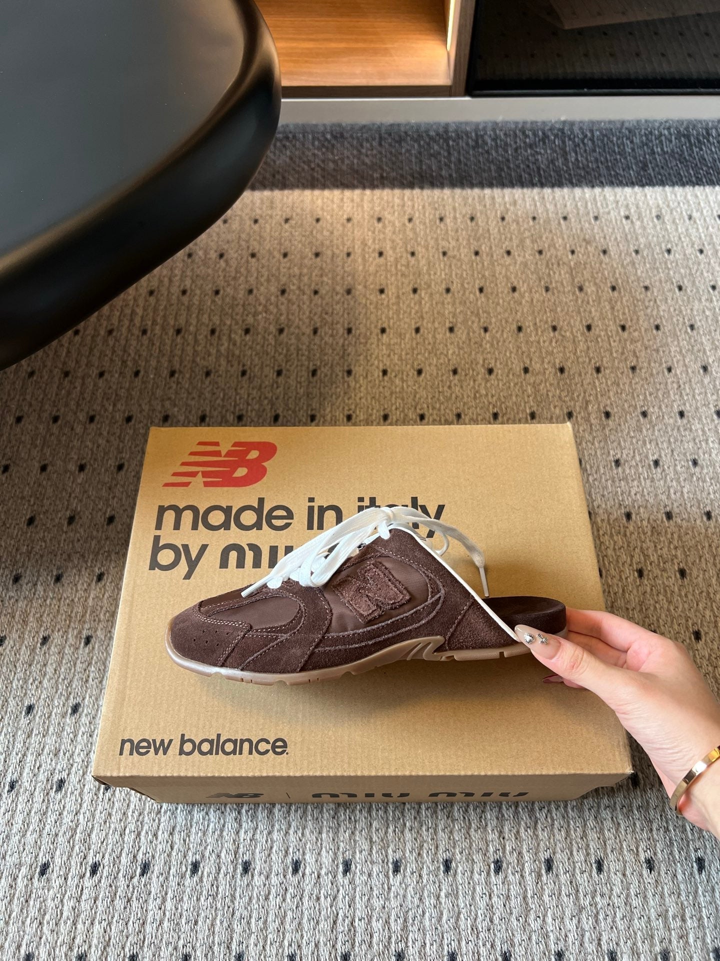MIUMIU 26S SNEAKER MULES IN DARK BROWN SUEDE MIX FABRIC
