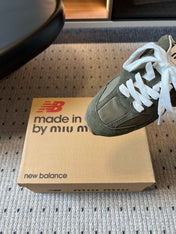 MIUMIU 26S SNEAKER MULES IN MOSS GREEN SUEDE MIX FABRIC