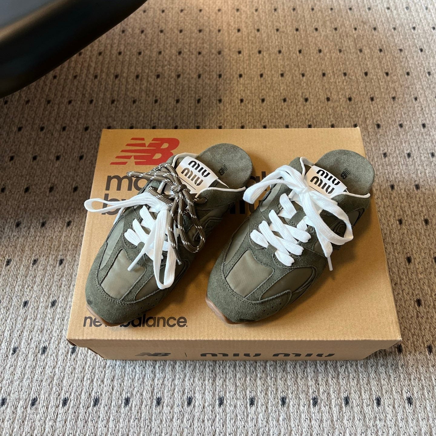 MIUMIU 26S SNEAKER MULES IN MOSS GREEN SUEDE MIX FABRIC
