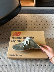MIUMIU 26S SNEAKER MULES IN MOSS GREEN SUEDE MIX FABRIC