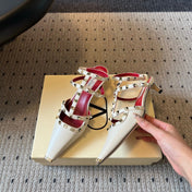 VALENTINO 26S ROCKSTUD HIGH HEELS 40 MM IN OFF WHITE CALFSKIN