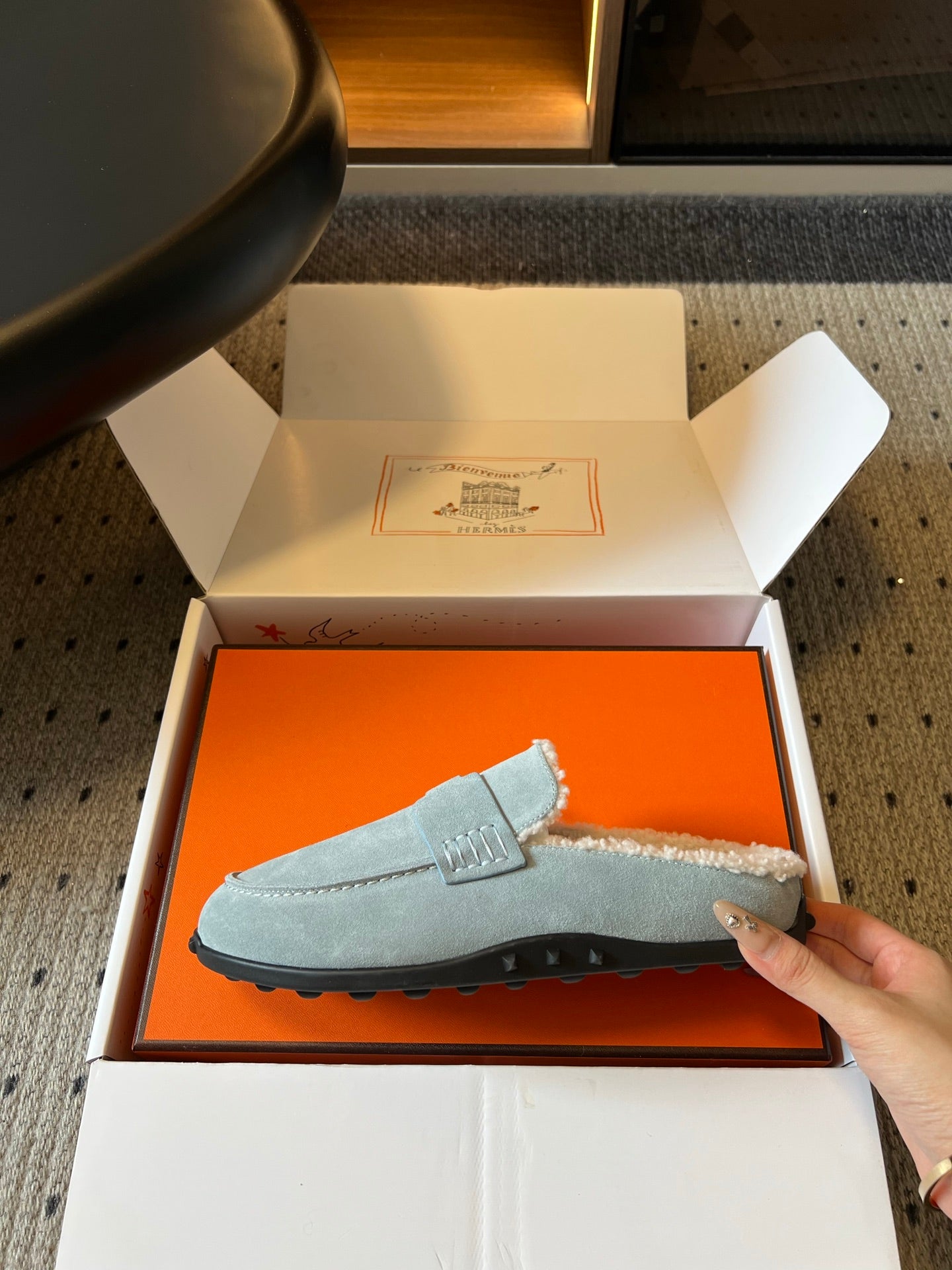 HM 26S DESTIN MULES IN PASTEL BLUE SUEDE