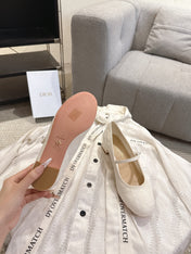 DIOR 26S MARY JANE PUMPS IN CREAM WHITE LAMBSKIN PEARL-ADORNED STRAP