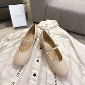 DIOR 26S MARY JANE PUMPS IN BEIGE LAMBSKIN PEARL-ADORNED STRAP