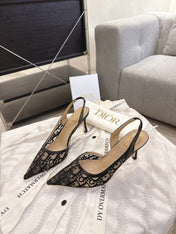 DIOR 26S HIGH-HEEL SLINGBACKS 80 MM IN BLACK OBLIQUE EMBROIDERED MESH