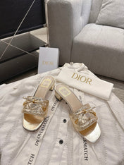DIOR 26S HEELED MULES 45 MM IN GOLD QUILTED CALFSKIN GOLD HARDWARE