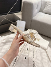 DIOR 26S HEELED MULES 45 MM IN GOLD QUILTED CALFSKIN GOLD HARDWARE