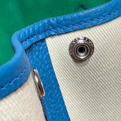 GARDEN PARTY 30CM IN WHITE TOILETS COTTON CANVAS AND BLUE CALFSKIN GREEN ON SIDE OTHER