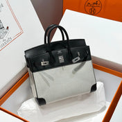 QUADRILLE BIRKIN 25CM IN BLACK SWIFT CALFSKIN WHITE TOILE CANVAS