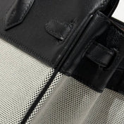 QUADRILLE BIRKIN 25CM IN BLACK SWIFT CALFSKIN WHITE TOILE CANVAS