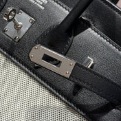 QUADRILLE BIRKIN 25CM IN BLACK SWIFT CALFSKIN WHITE TOILE CANVAS