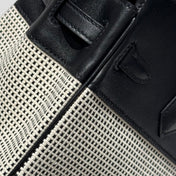 QUADRILLE BIRKIN 25CM IN BLACK SWIFT CALFSKIN WHITE BLACK PLAID TOILE CANVAS
