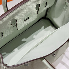 HERMES 25S MEDIUM BIRKIN 25 IN LIGHT MINT GREEN CALFSKIN SILVER HARDWARE