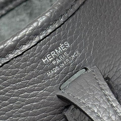 HERMES 25S MINI EVELYNE 18 IN CHARCOAL GRAY PATTERNED STRAP CALFSKIN SILVER HARDWARE