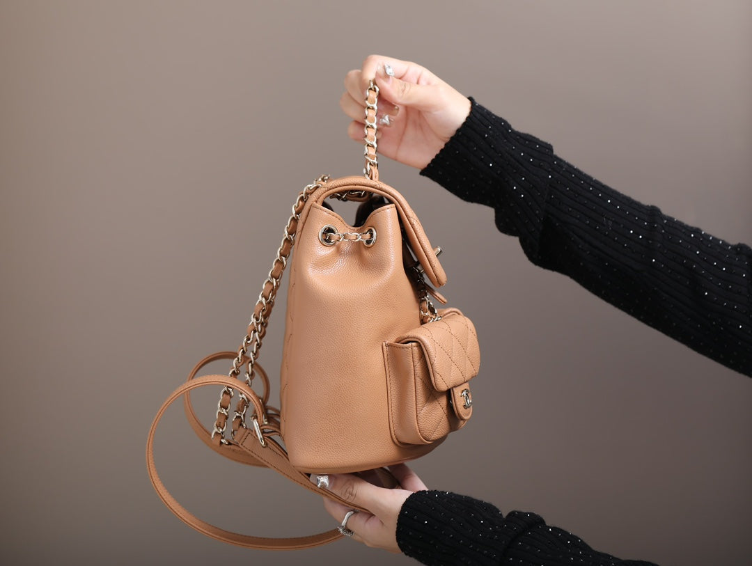 CHANEL 25S BACKPACK 21 CM IN LIGHT BROWN LAMBSKIN