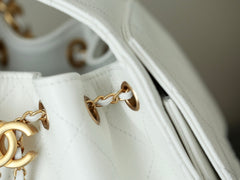 CHANEL 25S HOBO BAG 30 CM IN WHITE LAMBSKIN WITH GOLD HARDWARE