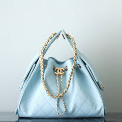 CHANEL 25S HOBO BAG 30 CM IN PASTEL BLUE LAMBSKIN WITH GOLD HARDWARE