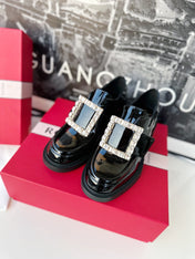 VIV' RANGERS LOAFERS IN BLACK PATENT CALFSKIN STRASS BUCKLE