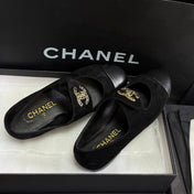 CHANEL 26S MARY JANE FLATS IN BLACK SUEDE AND CALFSKIN