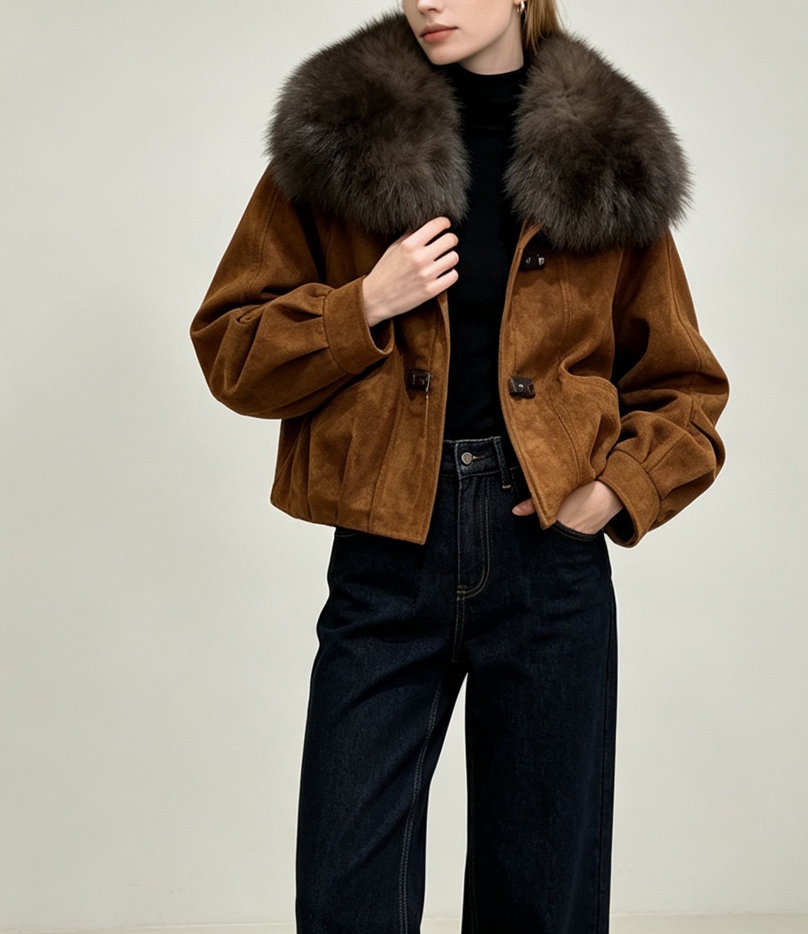 MAXMARA 26S FUR-COLLAR SUEDE JACKET 334