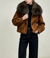 MAXMARA 26S FUR-COLLAR SUEDE JACKET 334