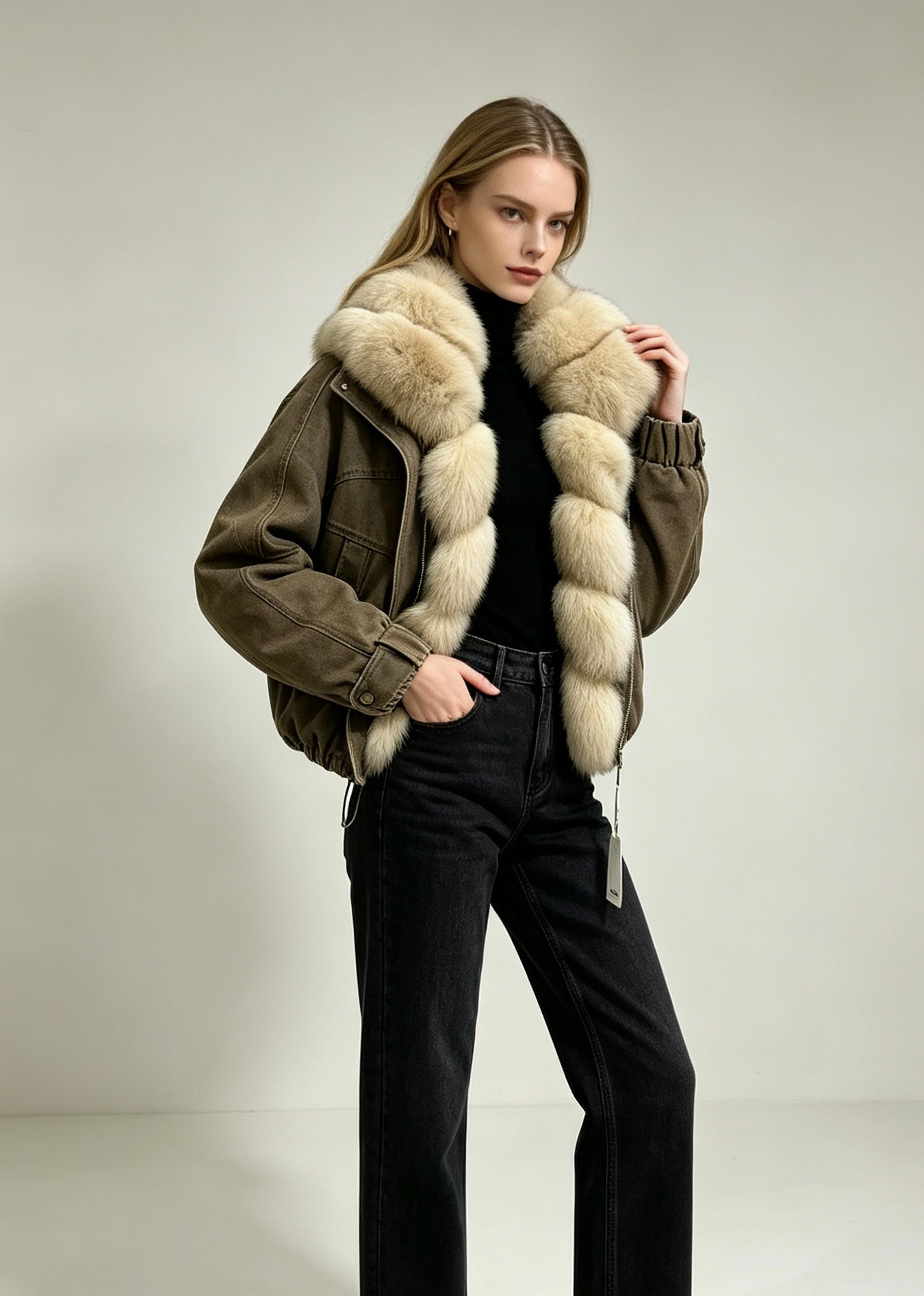MAXMARA 26S FUR-TRIMMED DENIM JACKET 282