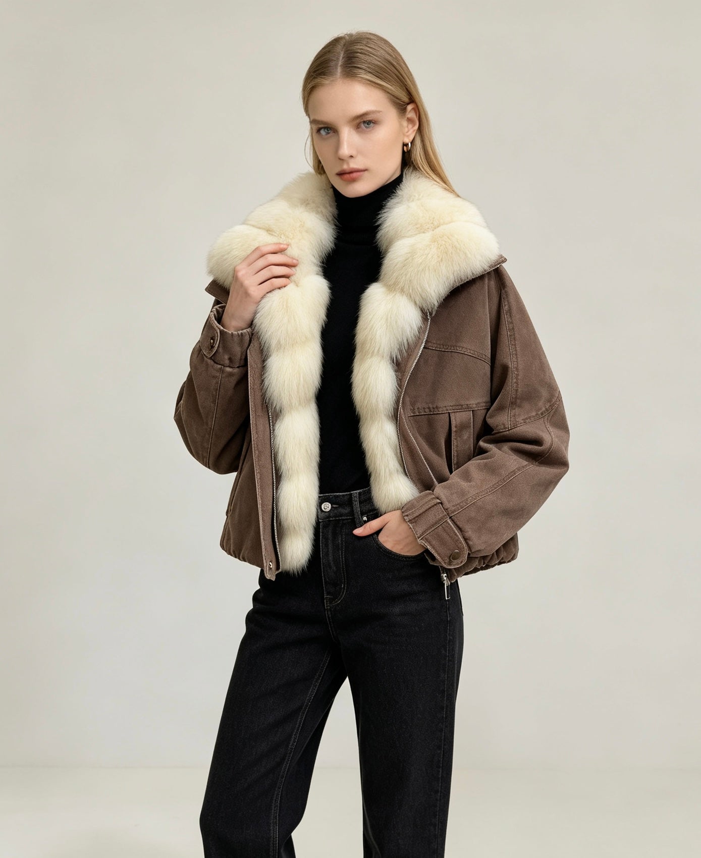MAXMARA 26S FUR-TRIMMED DENIM JACKET 283