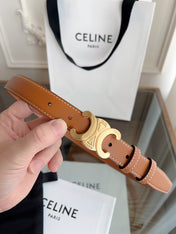 TRIOMPHE BELT 24MM IN BRONZE BROWN CALFSKIN WITH GOLD BUCKLE