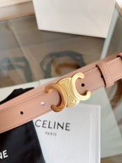 TRIOMPHE BELT 24MM IN BEAVER BROWN CALFSKIN WITH GOLD BUCKLE