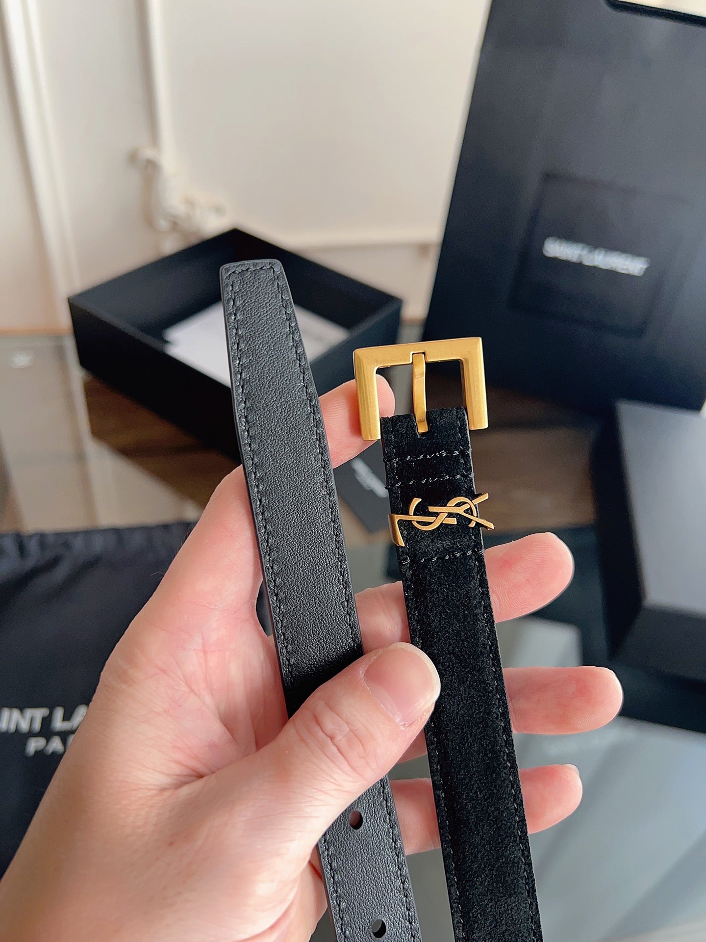 YSL 25S BELT 20 MM IN BLACK SUEDE 616309