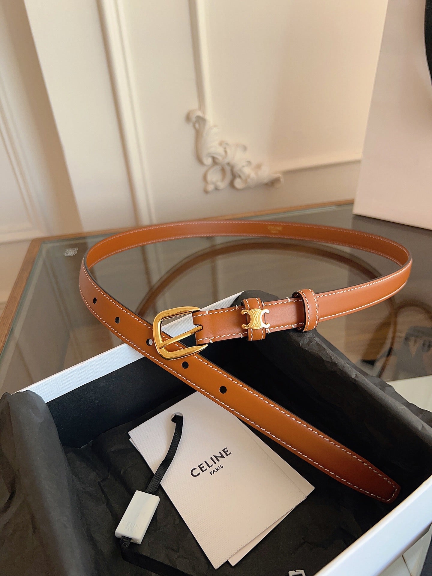 CELINE 26S BELT 18 MM IN BROWN CALFSKIN 658524