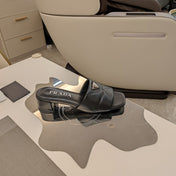 PRADA 26S LOW HEEL OPEN TOE MULES 45MM IN BLACK QUILTED CALFSKIN WITH LOGO