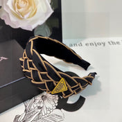 BRAIDED HEADBAND IN BLACK AND TORTILLA BROWN TRIM FABRIC 381461