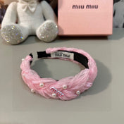 HAIR BAND IN PINK CHIFFON PEARL-EMBELLISHED 395327