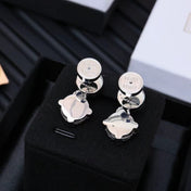 MIUMIU 26S CRYSTAL DROP LOGO STUD EARRINGS IN SILVER TONE METAL 626892