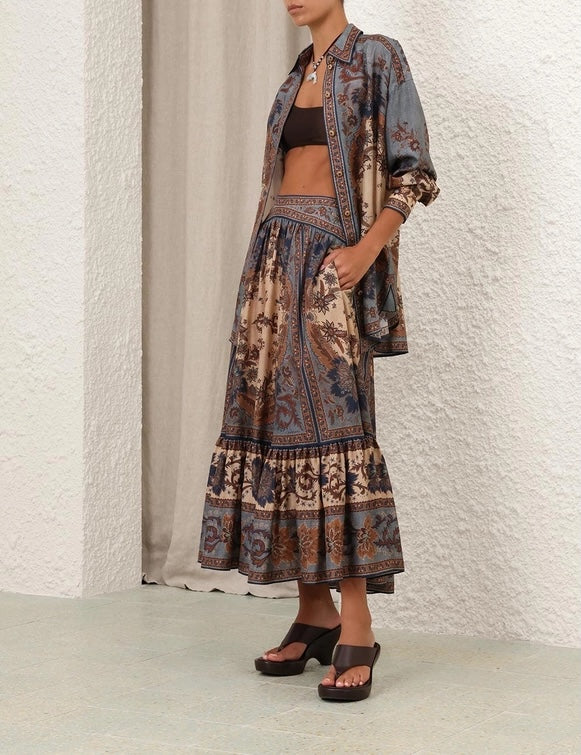 ZIMMERMANN 26S LONG-SLEEVE SHIRT & MAXI SKIRT SET 235