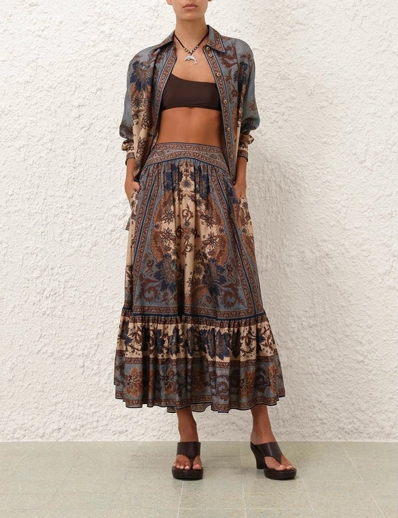 ZIMMERMANN 26S LONG-SLEEVE SHIRT & MAXI SKIRT SET 235
