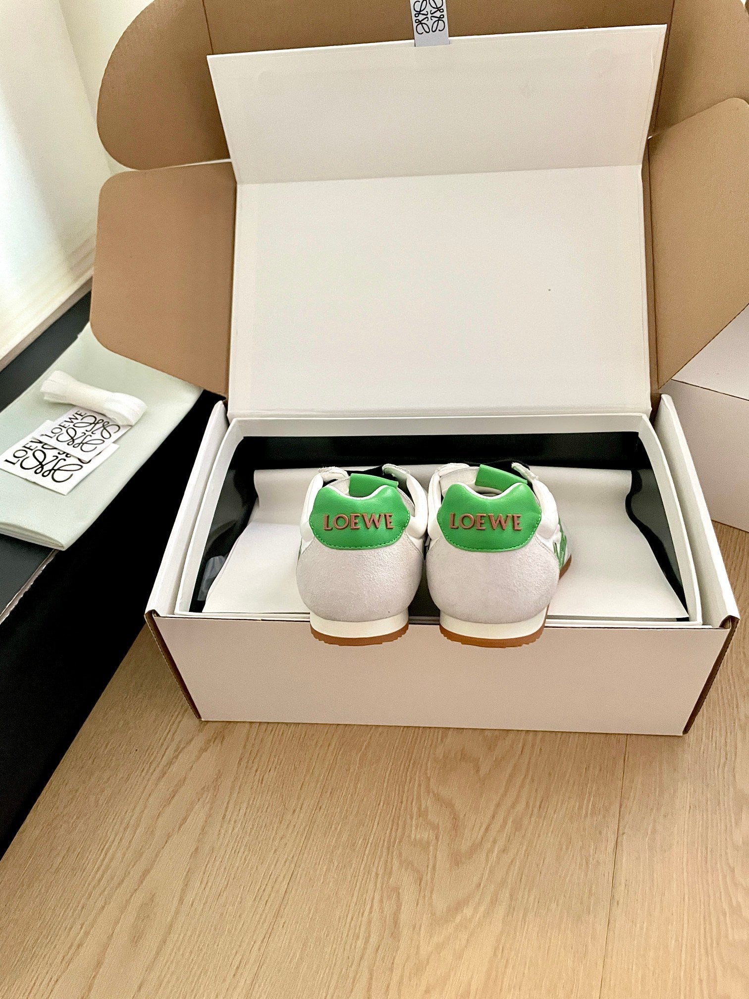 LOEWE 26S BALLET RUNNER 2.0 IN LIGHT GRAY SUEDE AND WHITE NYLON