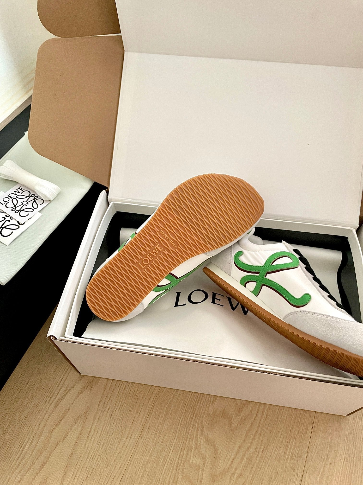 LOEWE 26S BALLET RUNNER 2.0 IN LIGHT GRAY SUEDE AND WHITE NYLON