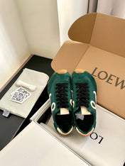 LOEWE 26S BALLET RUNNER 2.0 IN DARK GREEN SUEDE AND NYLON