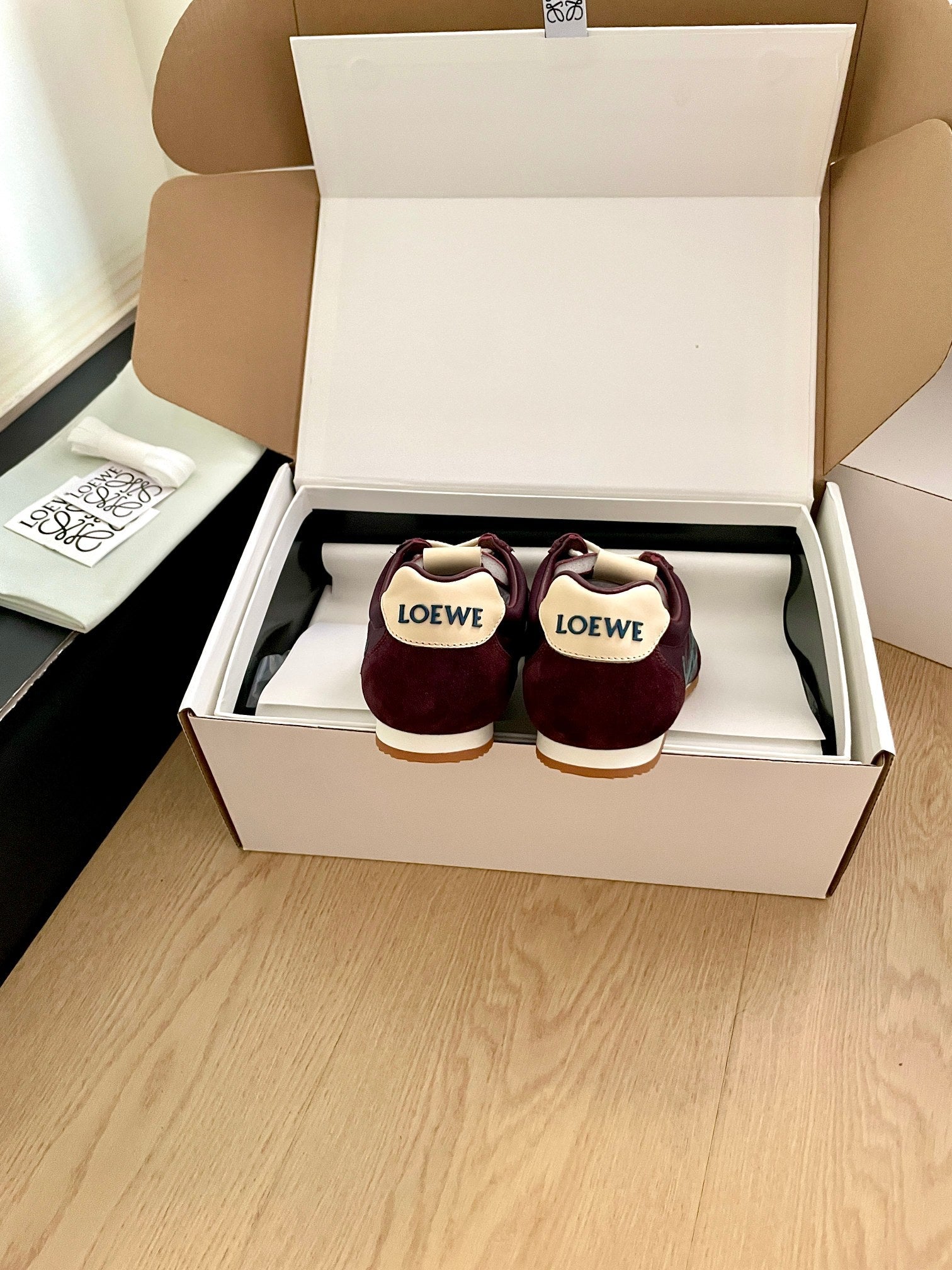 LOEWE 26S BALLET RUNNER 2.0 IN WINE RED SUEDE AND NYLON