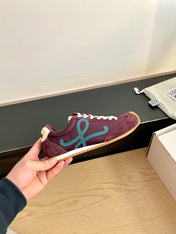 LOEWE 26S BALLET RUNNER 2.0 IN WINE RED SUEDE AND NYLON