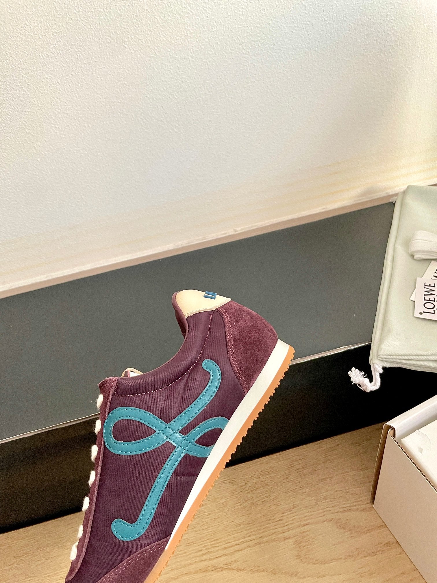 LOEWE 26S BALLET RUNNER 2.0 IN WINE RED SUEDE AND NYLON